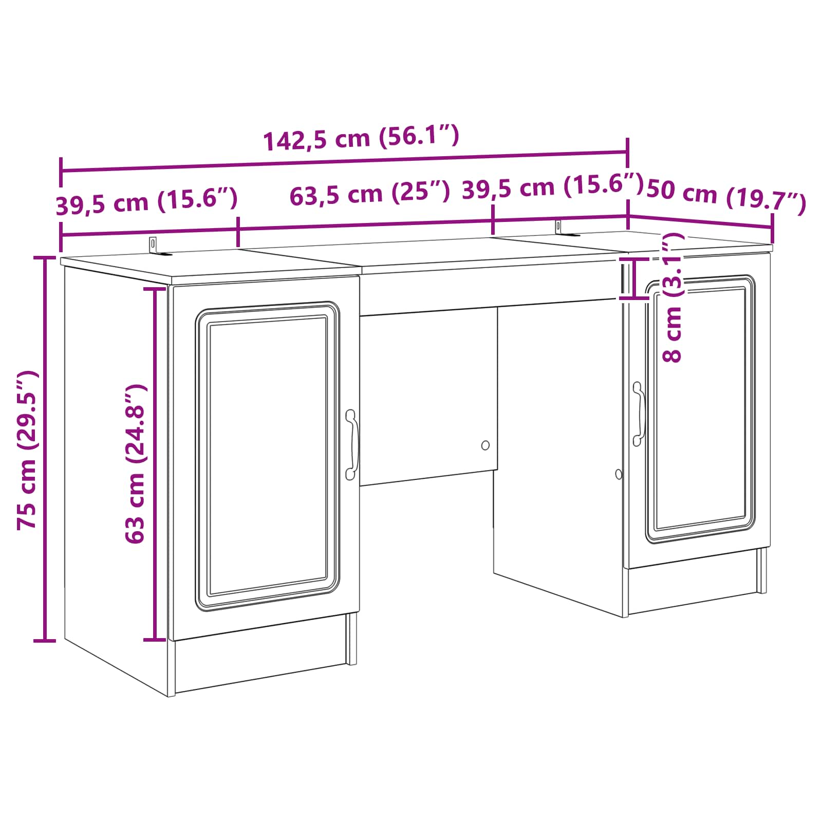 Schreibtisch mit Tür Betongrau 142,5 x 50 x 75 cm Holzwerkstoff