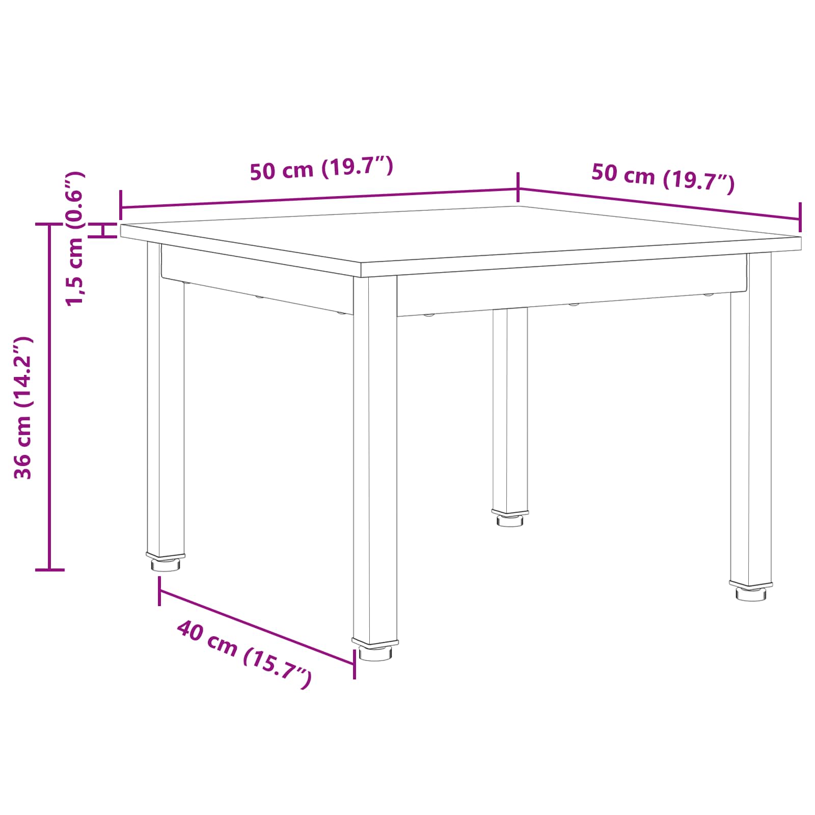 Couchtisch Weiß 50 x 50 x 36 cm Massives Kiefernholz