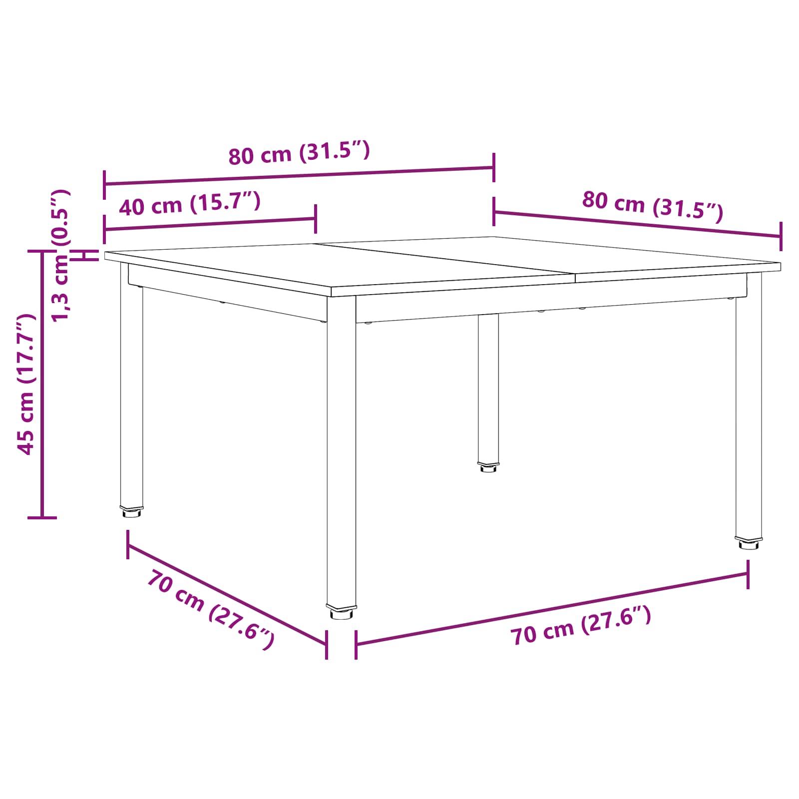 Couchtisch Weiß 80 x 80 x 45 cm Massives Kiefernholz