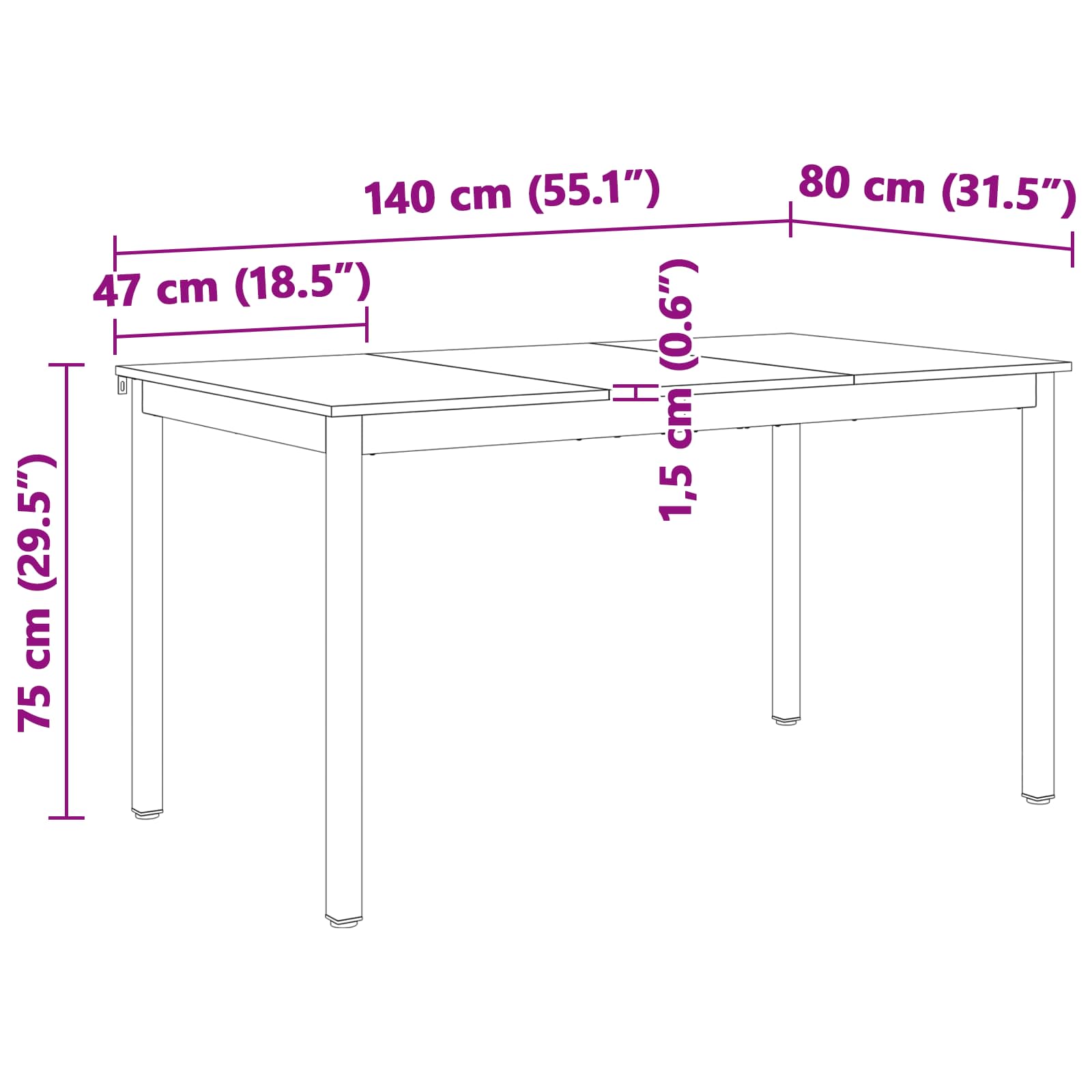 Esstisch Weiß 140 x 80 x 75 cm Massives Kiefernholz