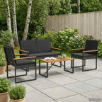 Gartenmöbel Set mit Kissen 4 pcs Schwarz Poly-Rattan