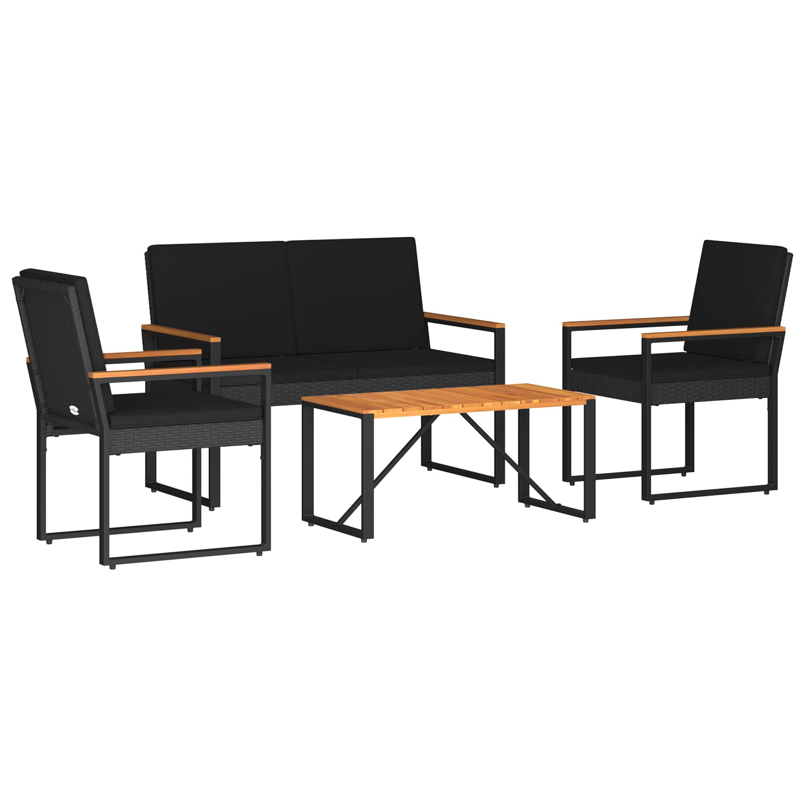 Gartenmöbel Set mit Kissen 4 pcs Schwarz Poly-Rattan
