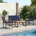 Gartenmöbel Set 4 pcs Grau und Marineblau Poly-Rattan