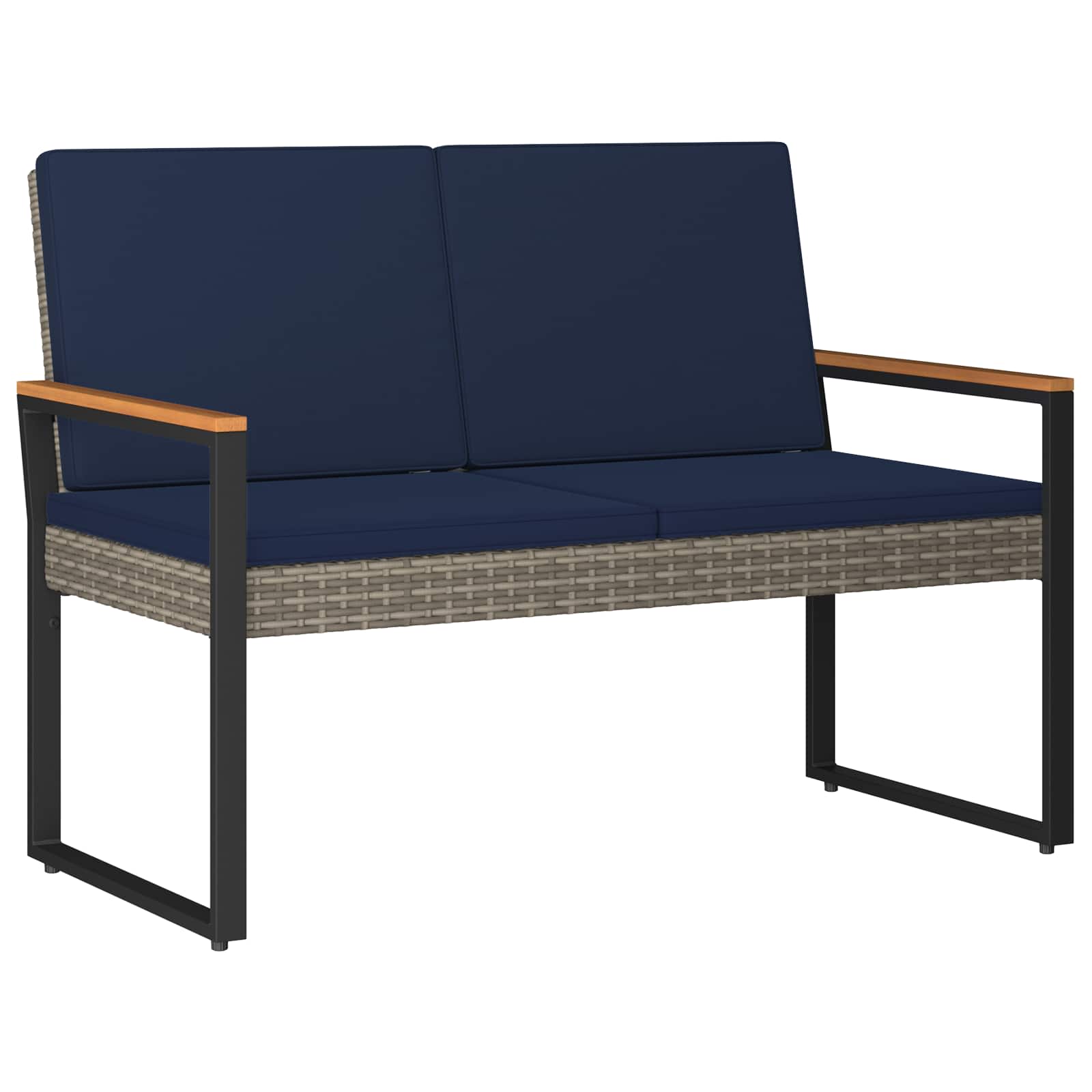 Gartenmöbel Set 4 pcs Grau und Marineblau Poly-Rattan
