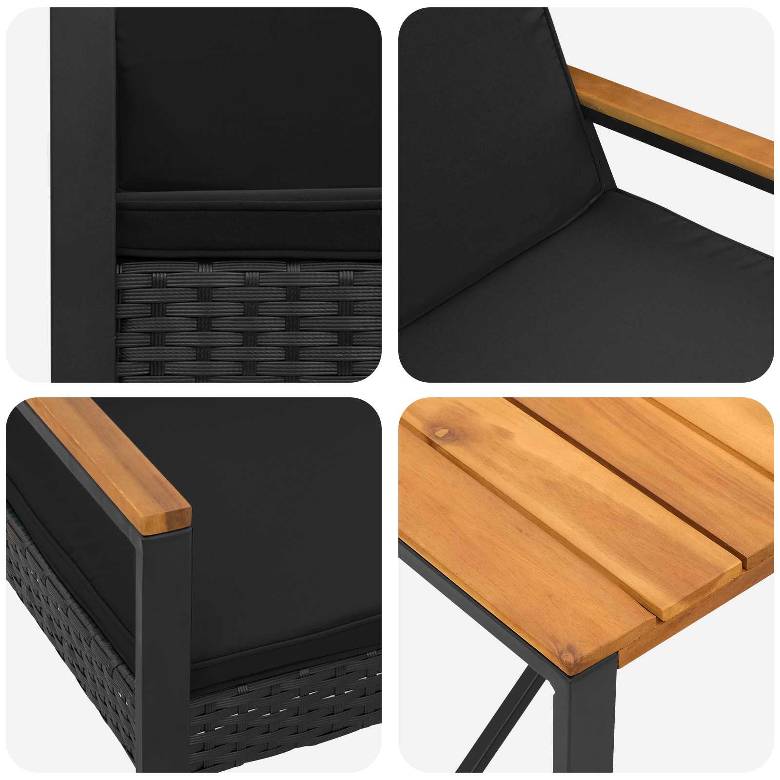 Gartenmöbel Set mit Kissen 3 pcs Schwarz Poly-Rattan