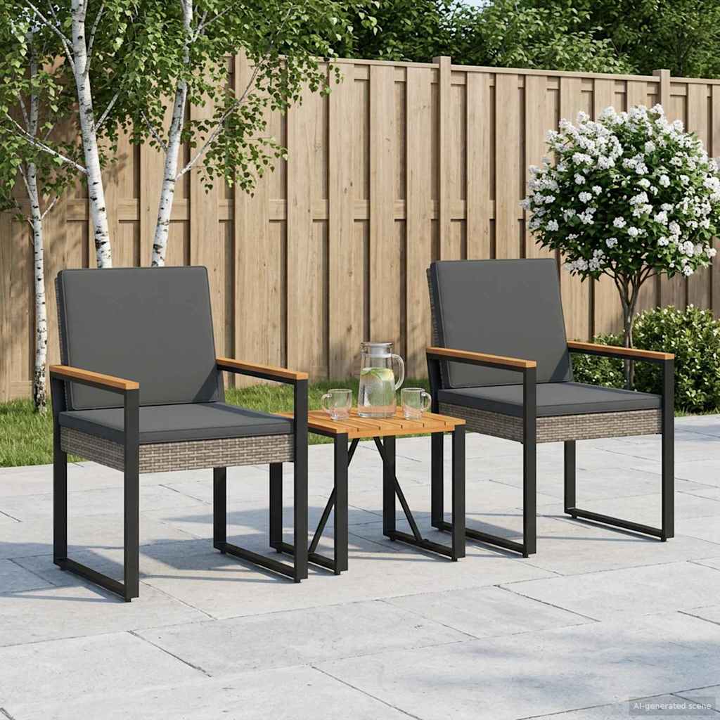 Gartenmöbel Set 3 pcs Grau und Dunkelgrau Poly-Rattan