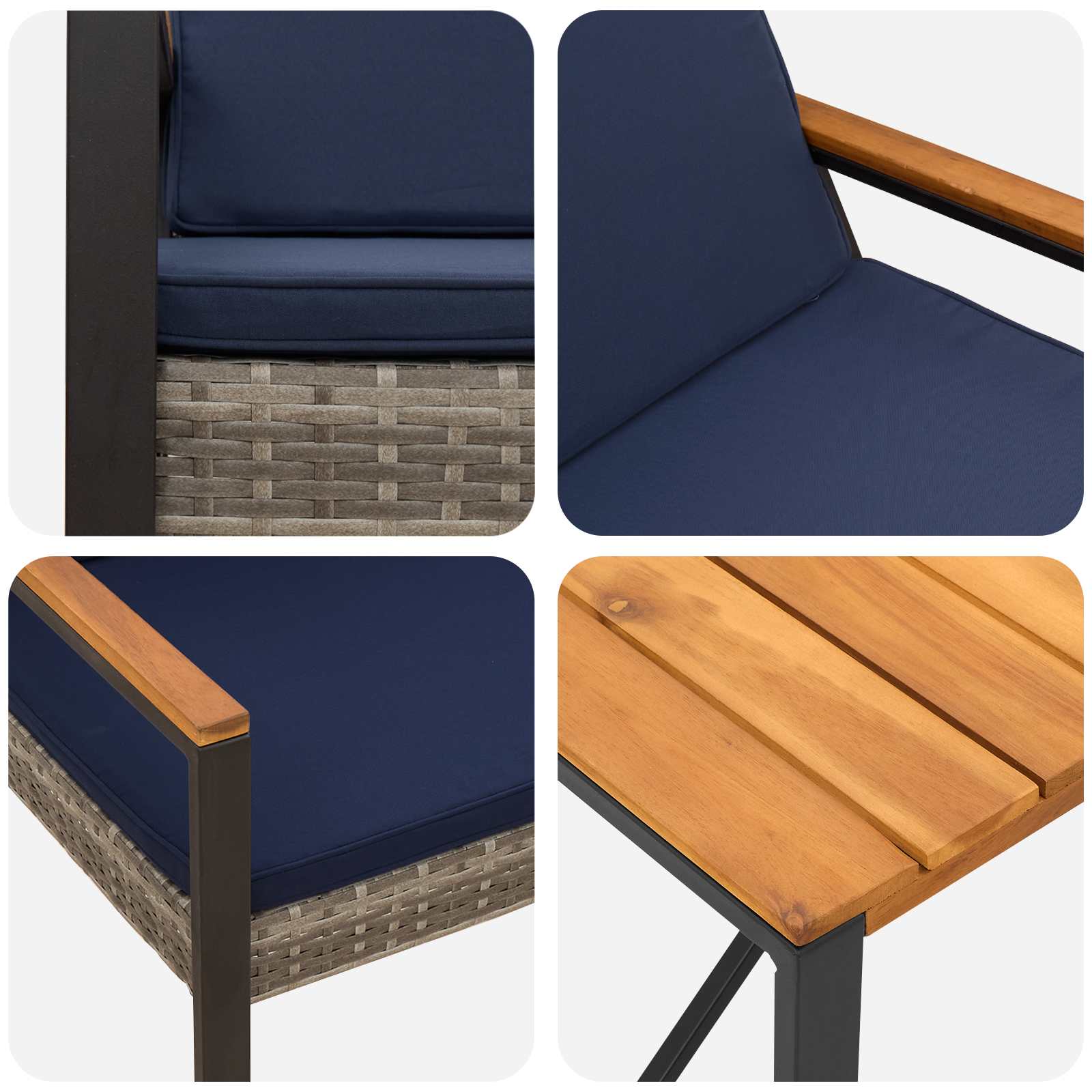 Gartenmöbel Set 3 pcs Grau und Marineblau Poly-Rattan