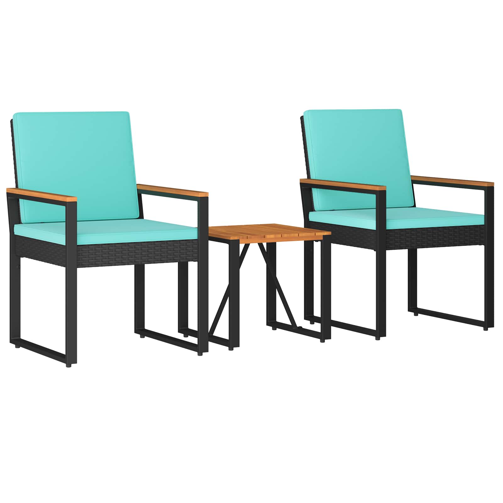 Gartenmöbel Set mit Kissen 3 pcs Schwarz und Türkis Poly-Rattan