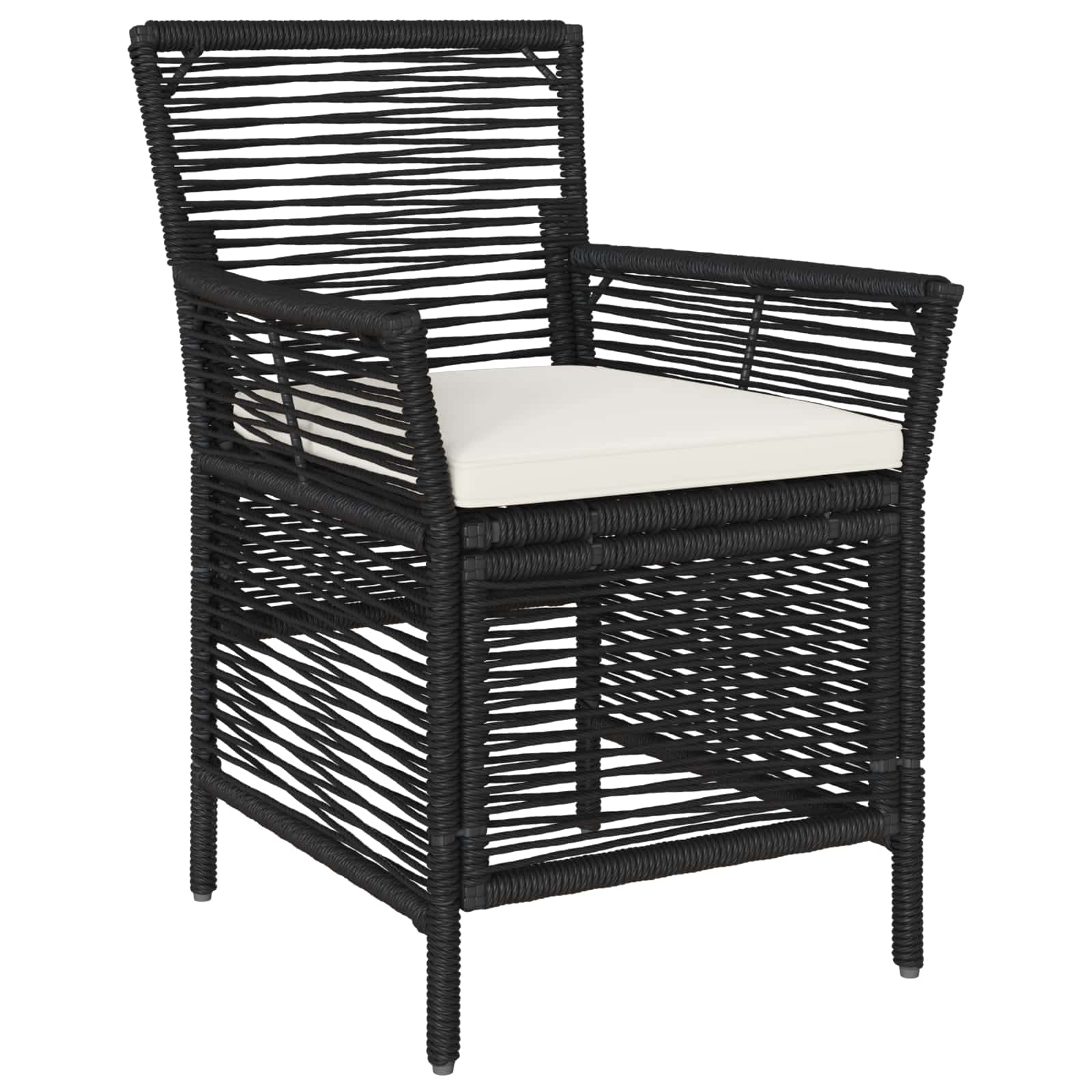 Gartenstuhl mit Kissen 2 pcs Schwarz und Creme Poly-Rattan
