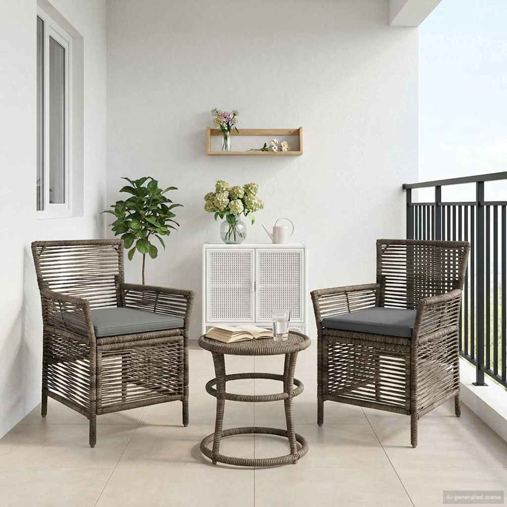Gartenstuhl mit Kissen 2 pcs Grau und Dunkelgrau Poly-Rattan