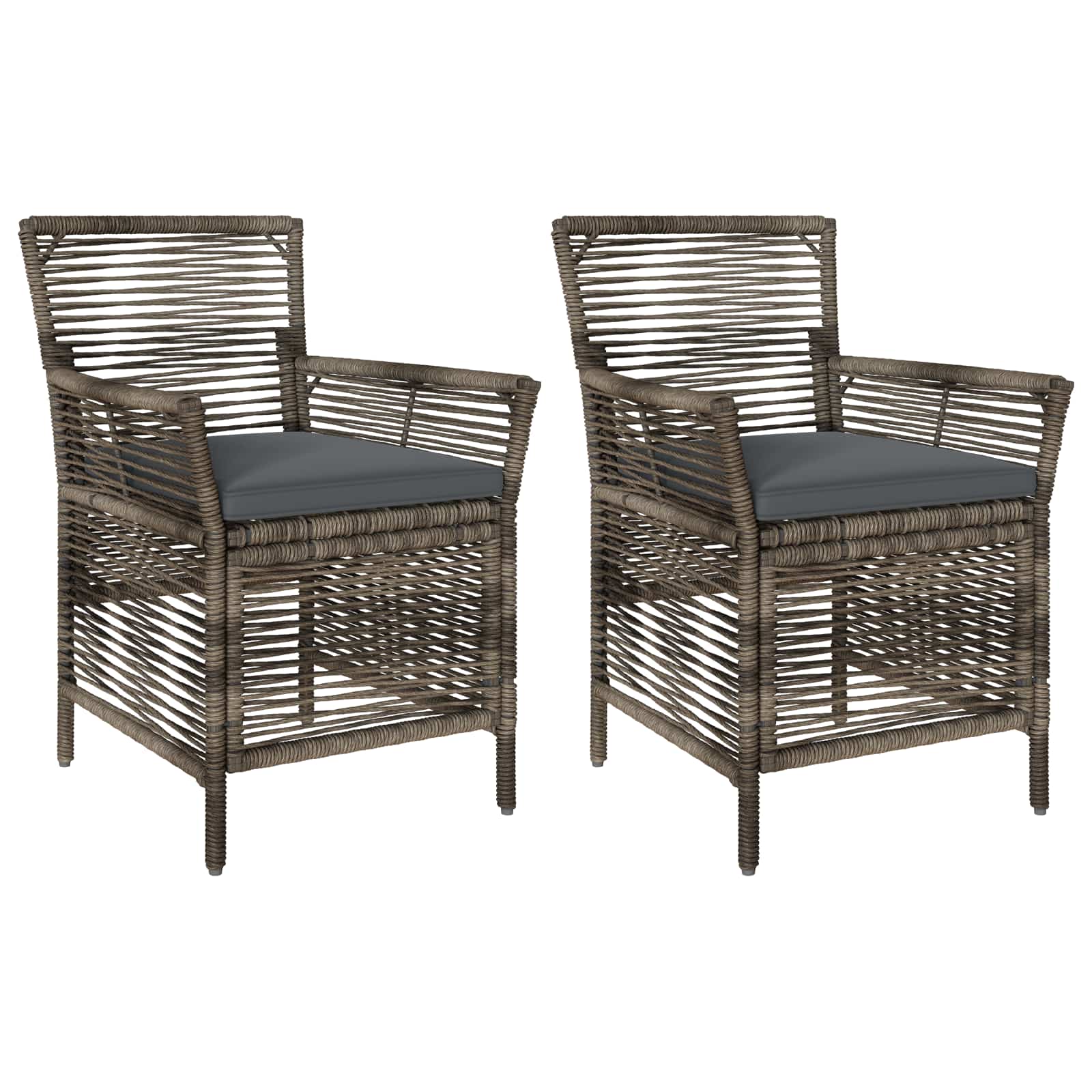 Gartenstuhl mit Kissen 2 pcs Grau und Dunkelgrau Poly-Rattan