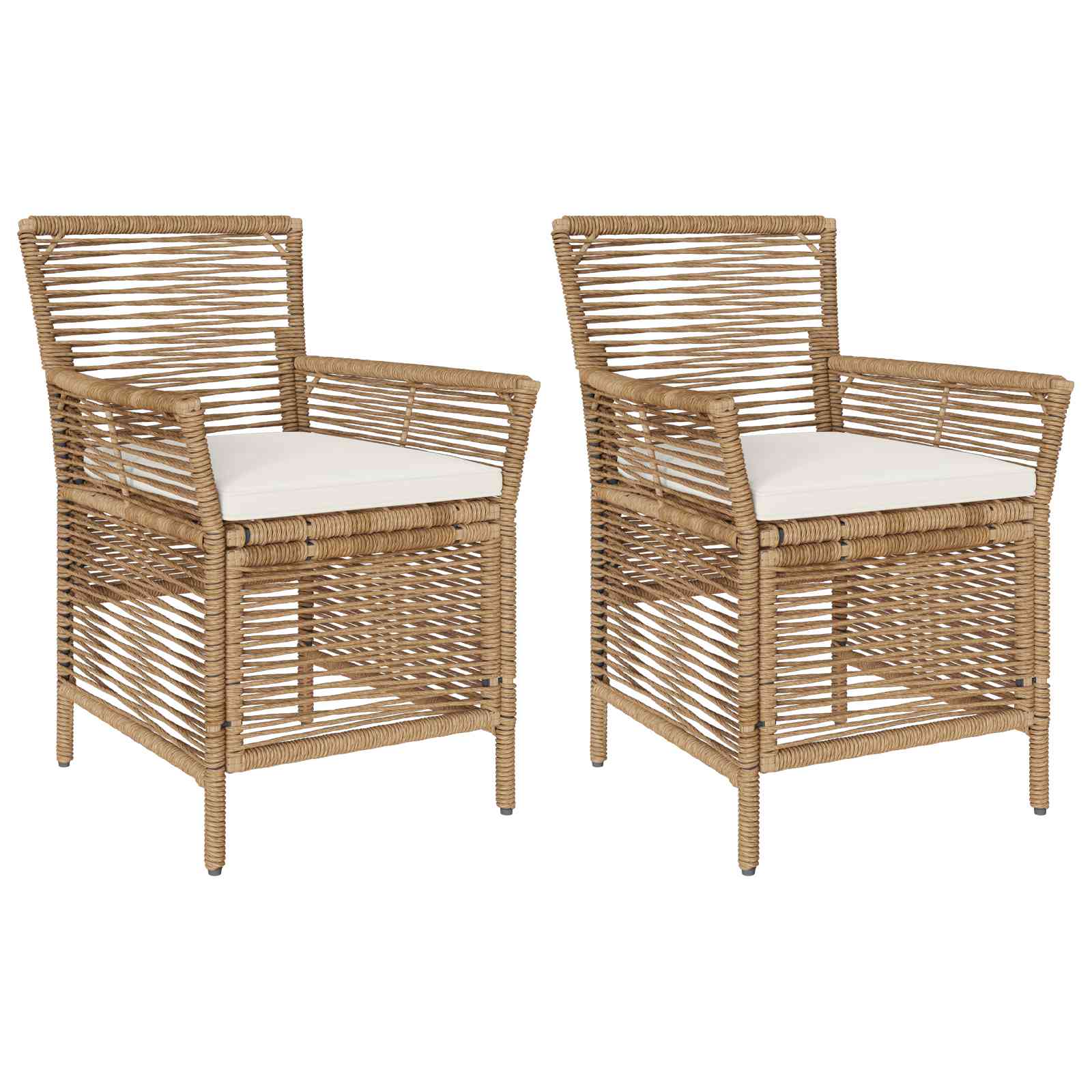 Gartenstuhl mit Kissen 2 pcs Beige und Creme Poly-Rattan