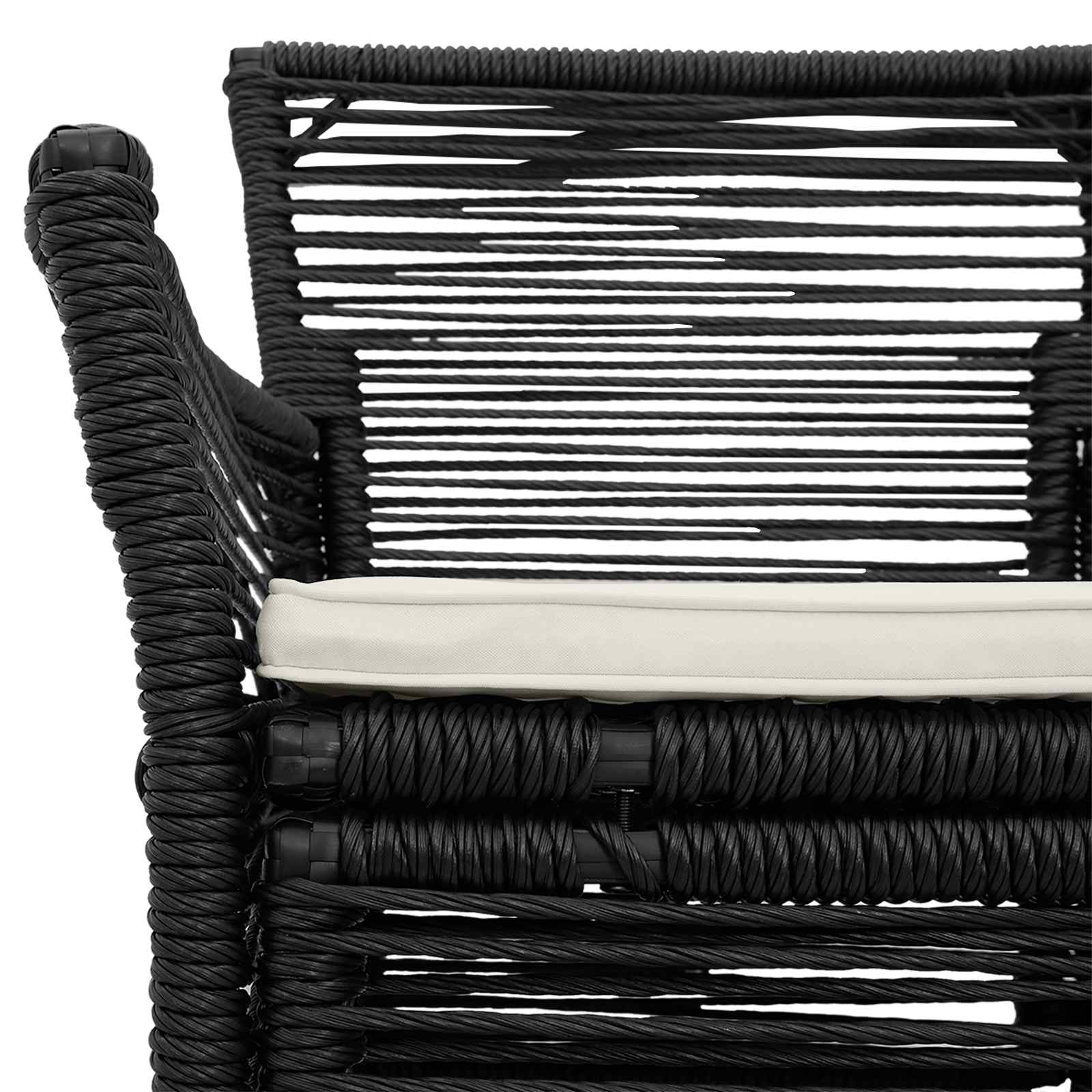 Gartenstuhl mit Kissen 4 pcs Schwarz und Creme Poly-Rattan
