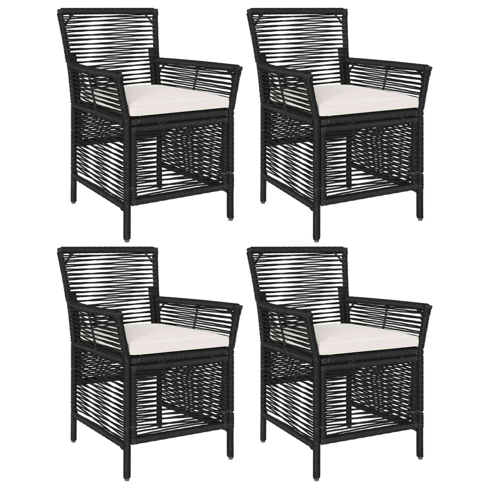 Gartenstuhl mit Kissen 4 pcs Schwarz und Creme Poly-Rattan