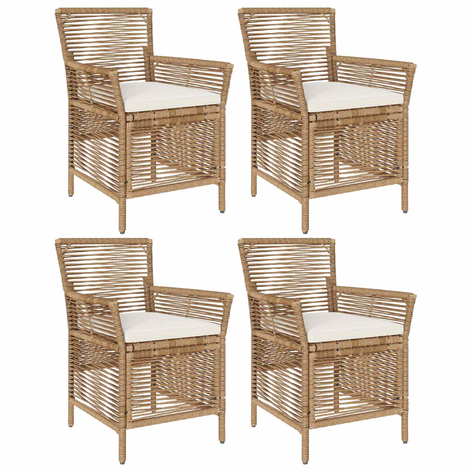 Gartenstuhl mit Kissen 4 pcs Beige und Creme Poly-Rattan