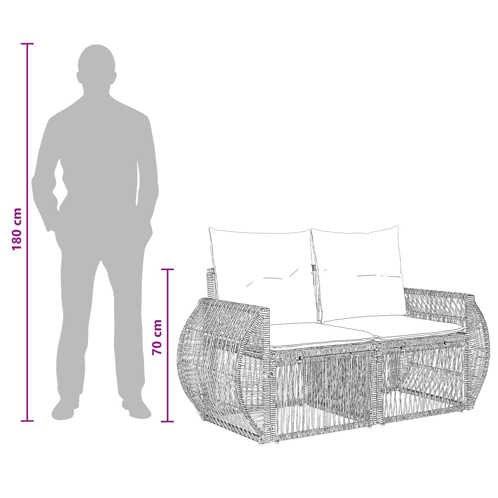 Garten-Sofa 2-Sitzanzahl Schwarz Poly-Rattan