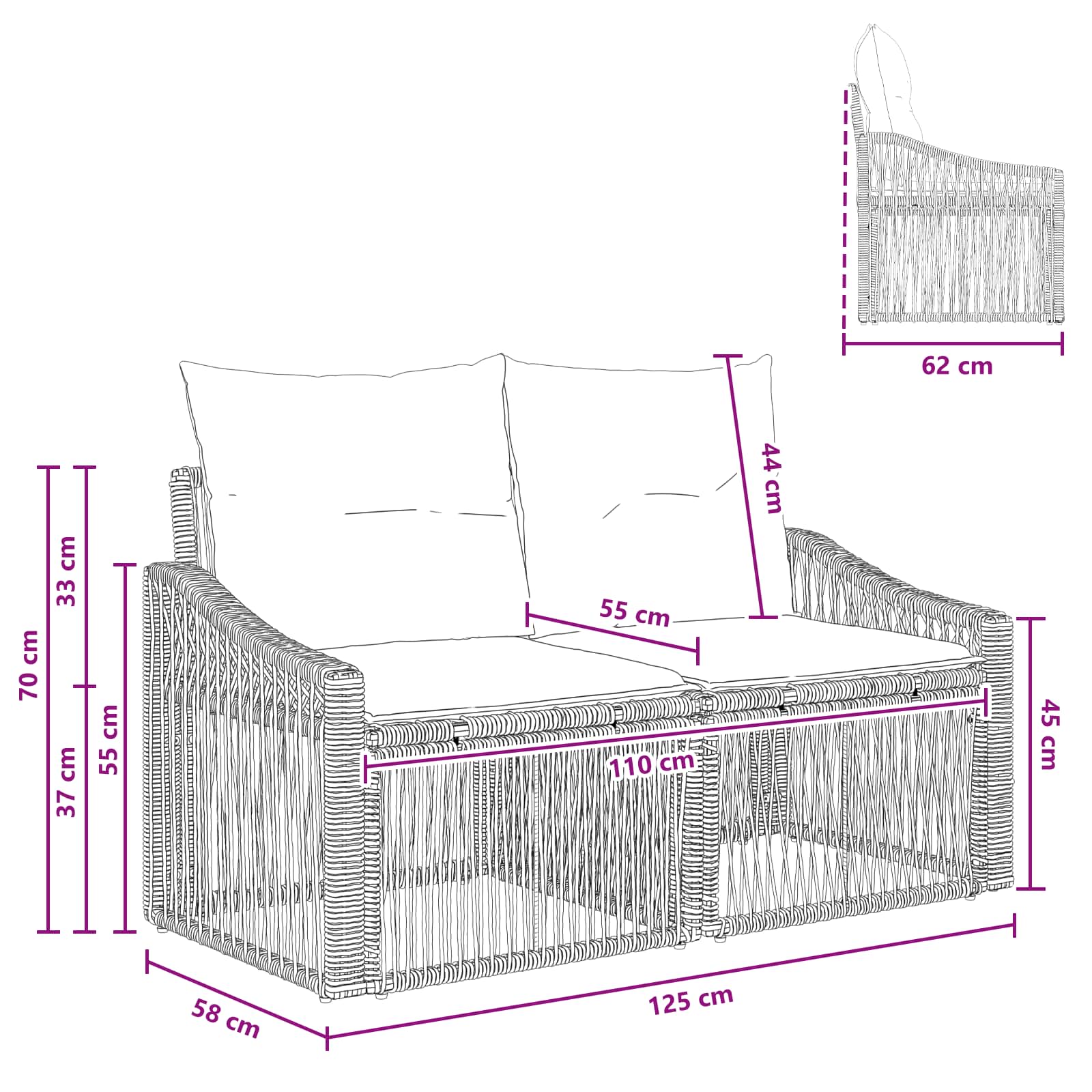 Garten-Sofa 2-Sitzanzahl Grau Poly-Rattan