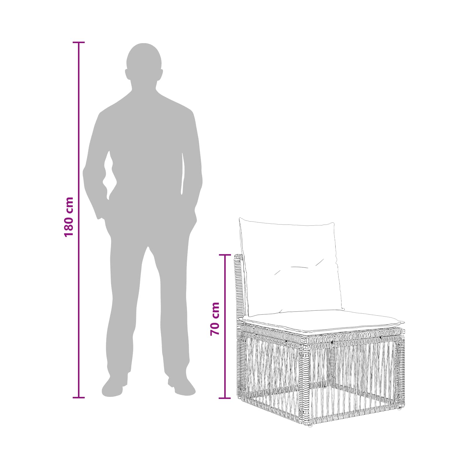 Armfreies Sofa Grau Poly-Rattan