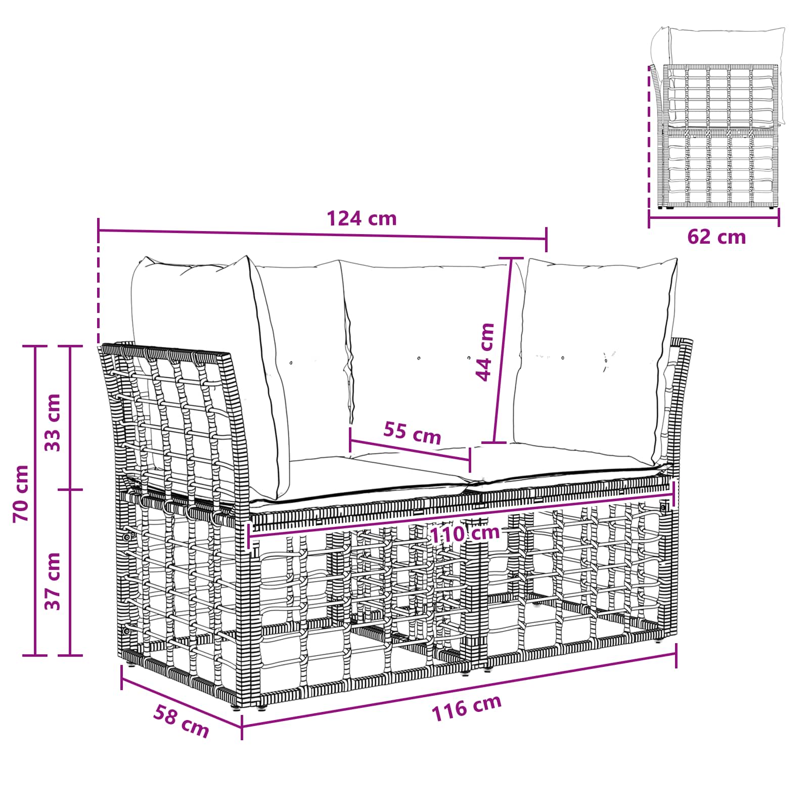 Outdoor-Lounge 2 pcs Natürlich und Cremweiß Poly-Rattan