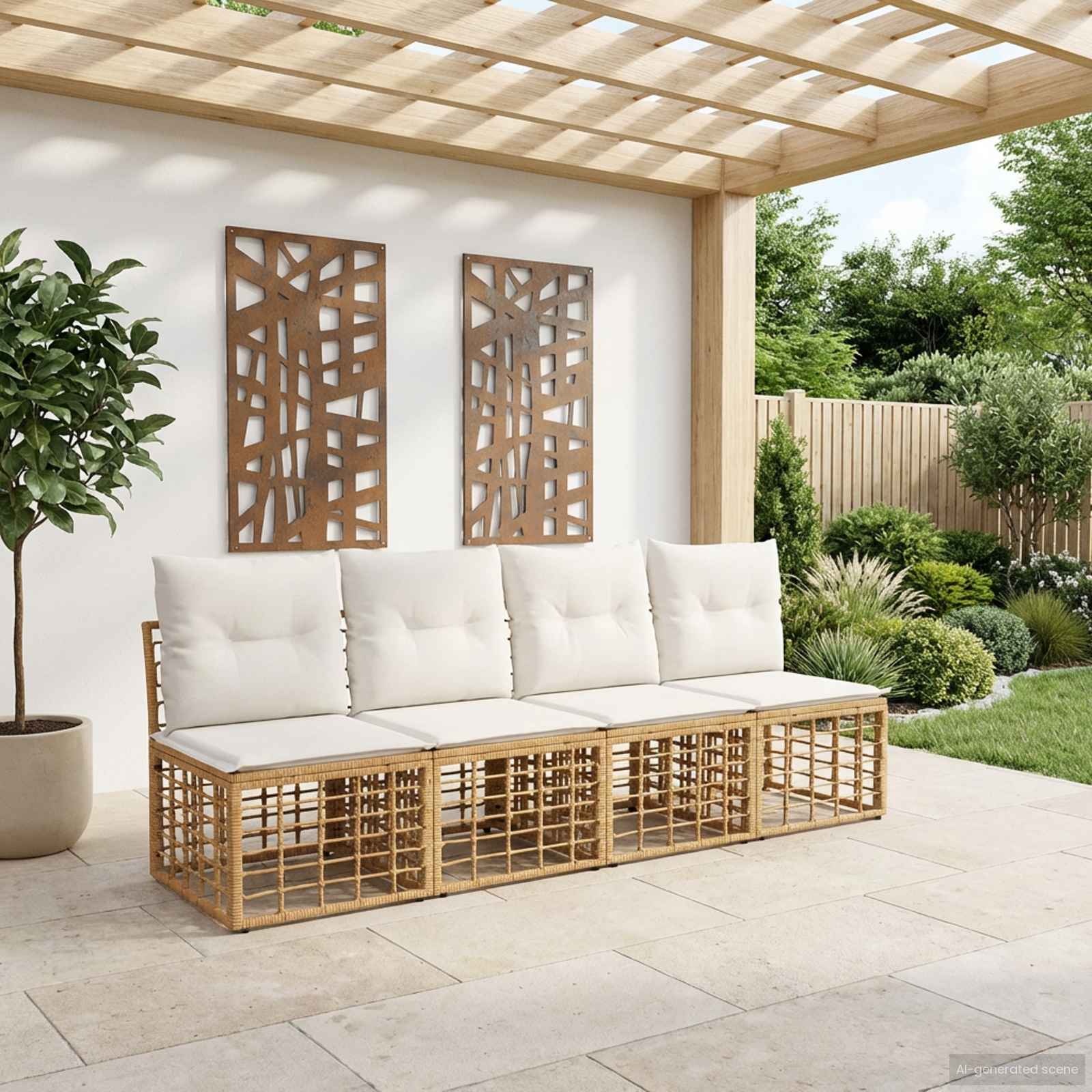 4-Sitzer Garten-Sofa ohne Armlehnen 4 pcs 4-Sitzanzahl Natur