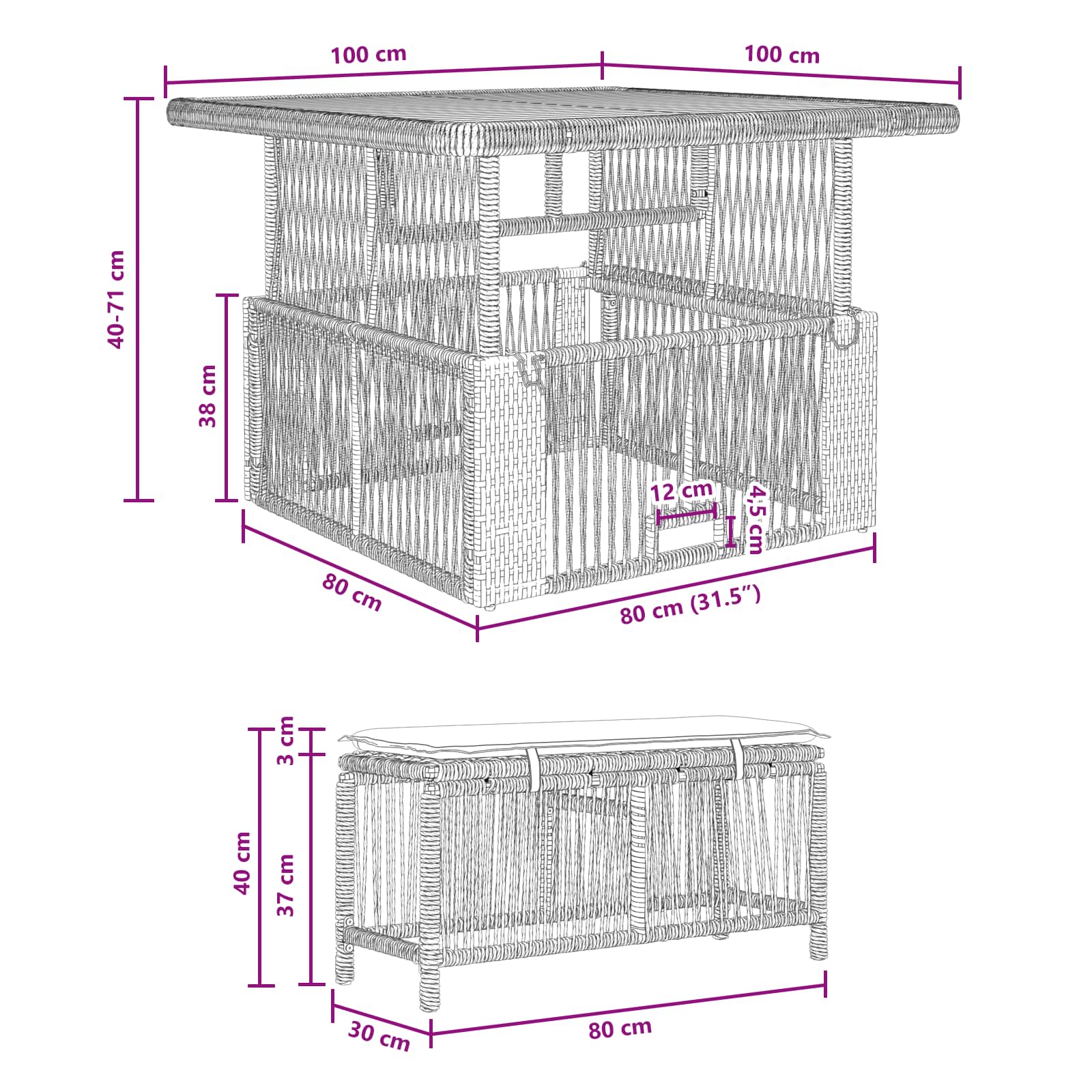 Garten Essgruppe 3 pcs Grau und Dunkelgrau Poly-Rattan
