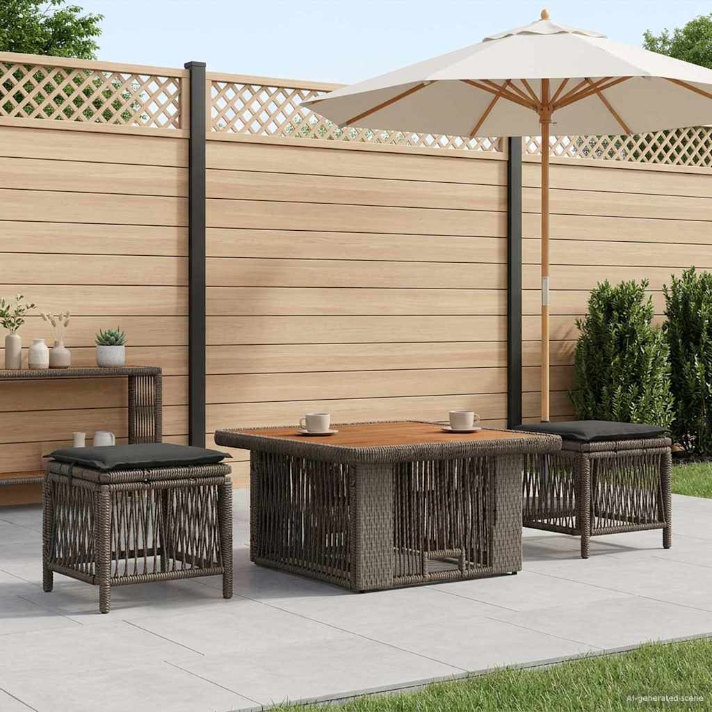 Garten Essgruppe 3 pcs Grau und Dunkelgrau Poly-Rattan