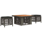 Garten Essgruppe 3 pcs Grau und Dunkelgrau Poly-Rattan