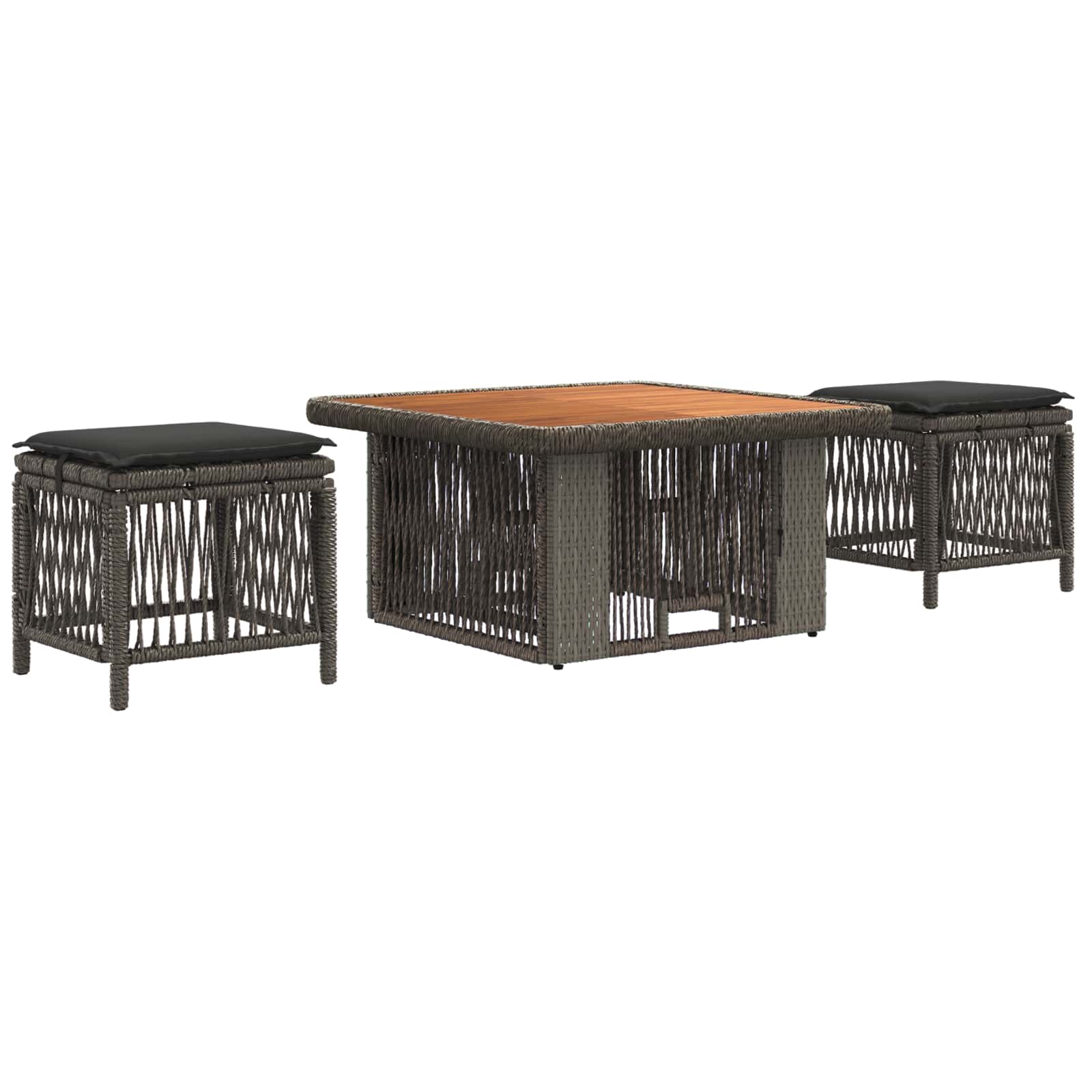 Garten Essgruppe 3 pcs Grau und Dunkelgrau Poly-Rattan