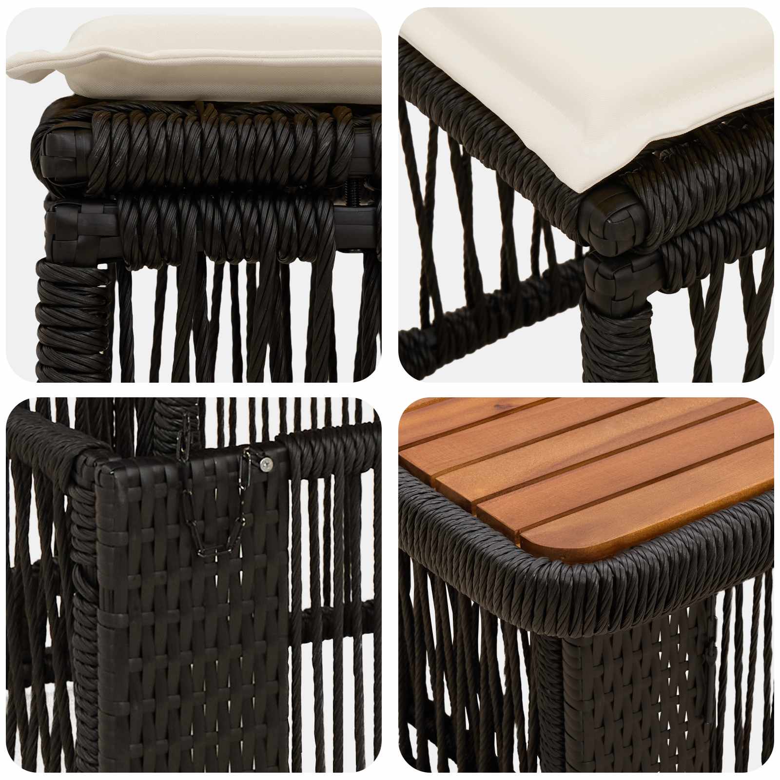 Garten Essgruppe mit Kissen 3 pcs Schwarz und Creme Poly-Rattan