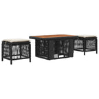 Garten Essgruppe mit Kissen 3 pcs Schwarz und Creme Poly-Rattan