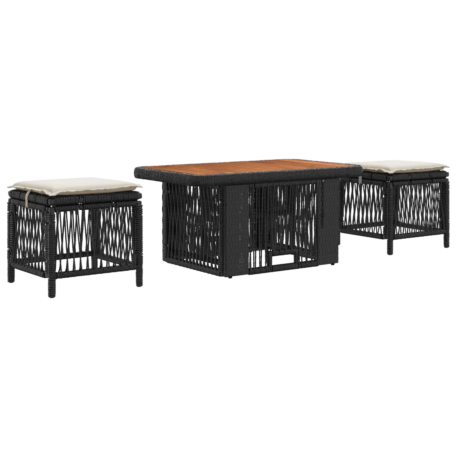 Garten Essgruppe mit Kissen 3 pcs Schwarz und Creme Poly-Rattan
