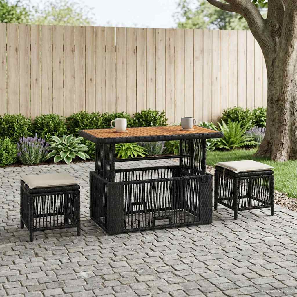 Garten Essgruppe mit Kissen 4 pcs Schwarz und Creme Poly-Rattan