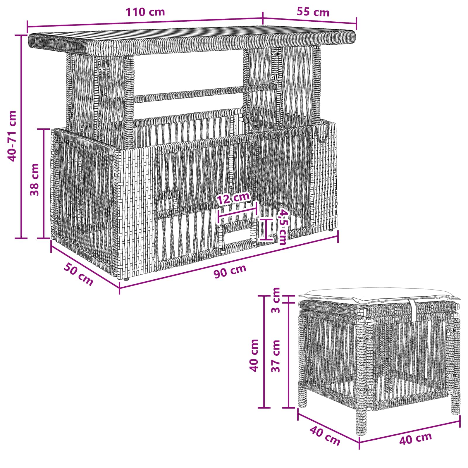 Garten Essgruppe mit Kissen 4 pcs Schwarz und Creme Poly-Rattan