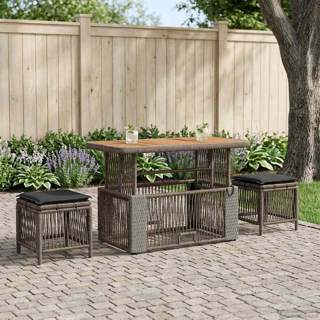 Garten Essgruppe 4 pcs Grau und Dunkelgrau Poly-Rattan