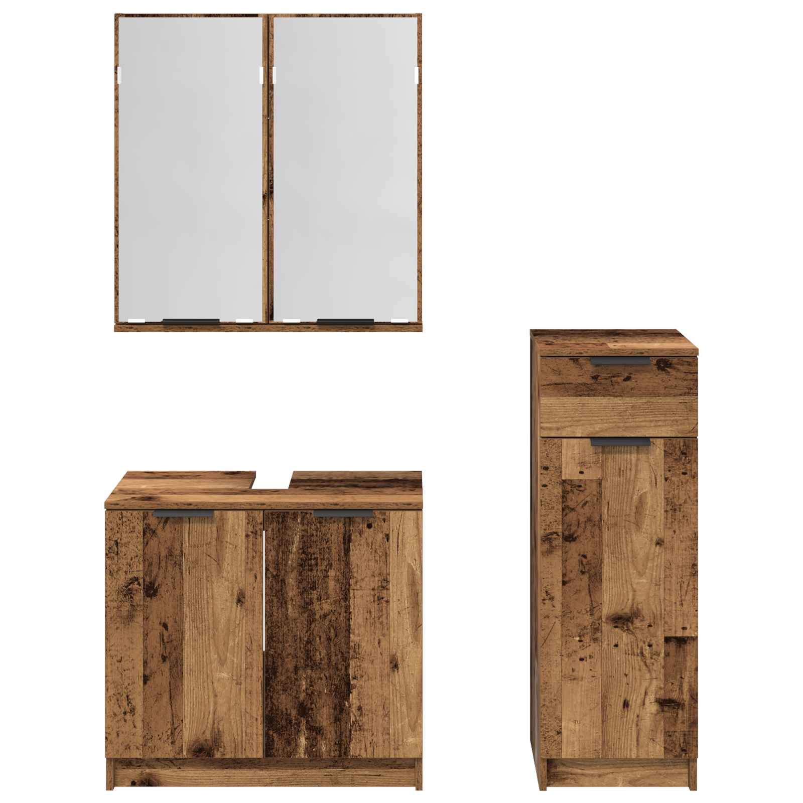 Badezimmermöbel-Set mit Schubladen 3 pcs Altholz Holzwerkstoff
