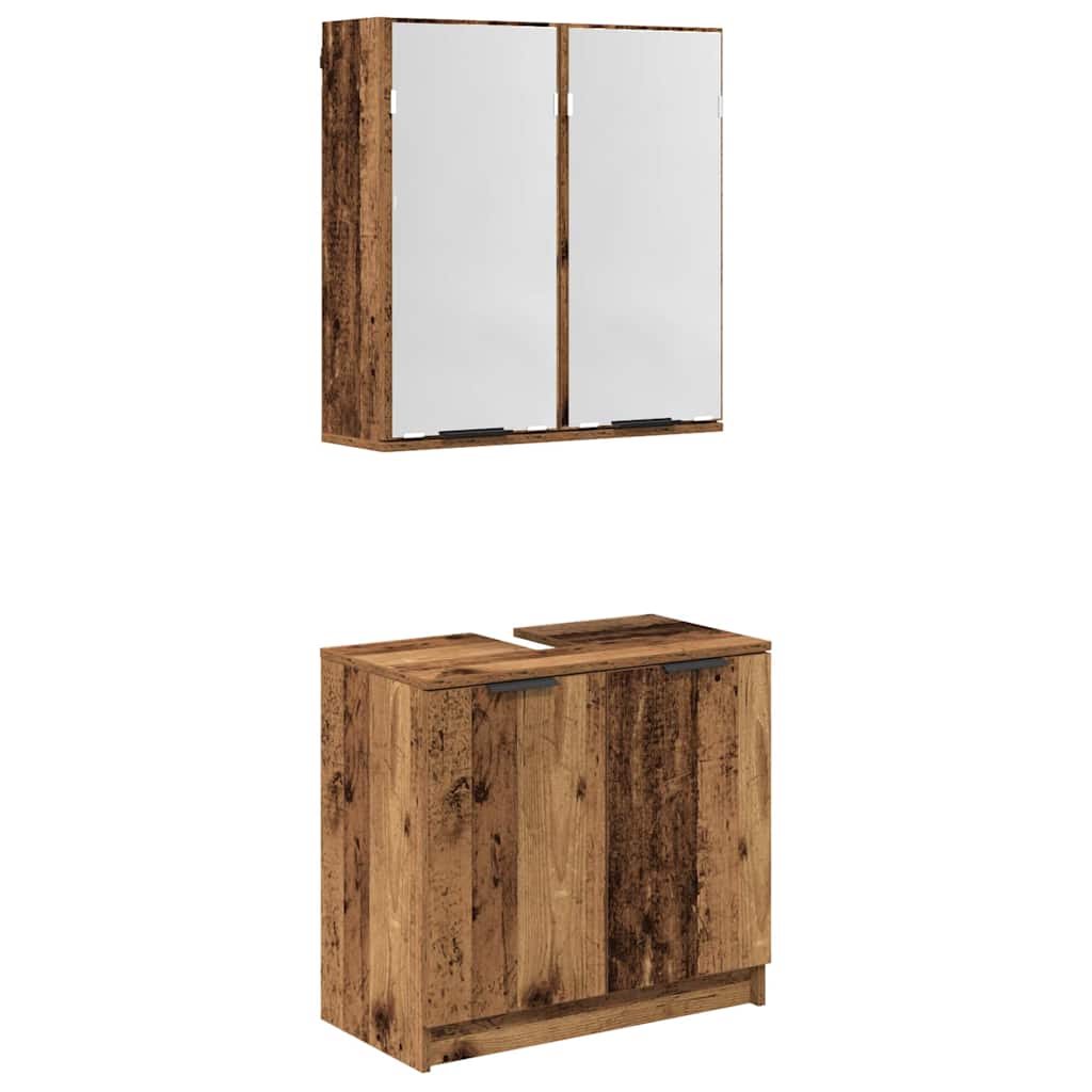 Badezimmerschrank-Set mit Regal mit Tür Altholz Holzwerkstoff