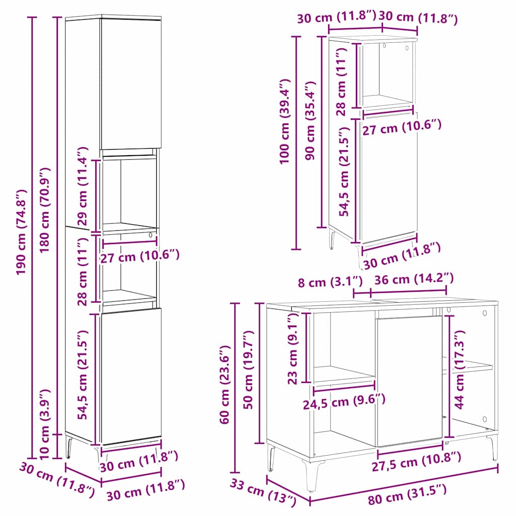 Badezimmermöbel-Set mit Regal 3 pcs Altholz Holzwerkstoff