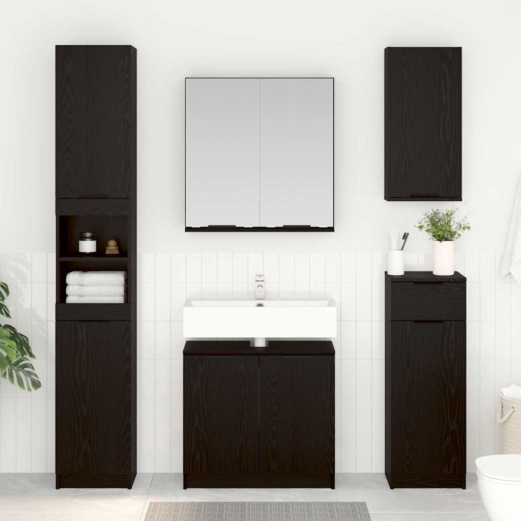 Badezimmerschrank-Set 2 Stück Schwarz Eichen-Optik Holzwerkstoff