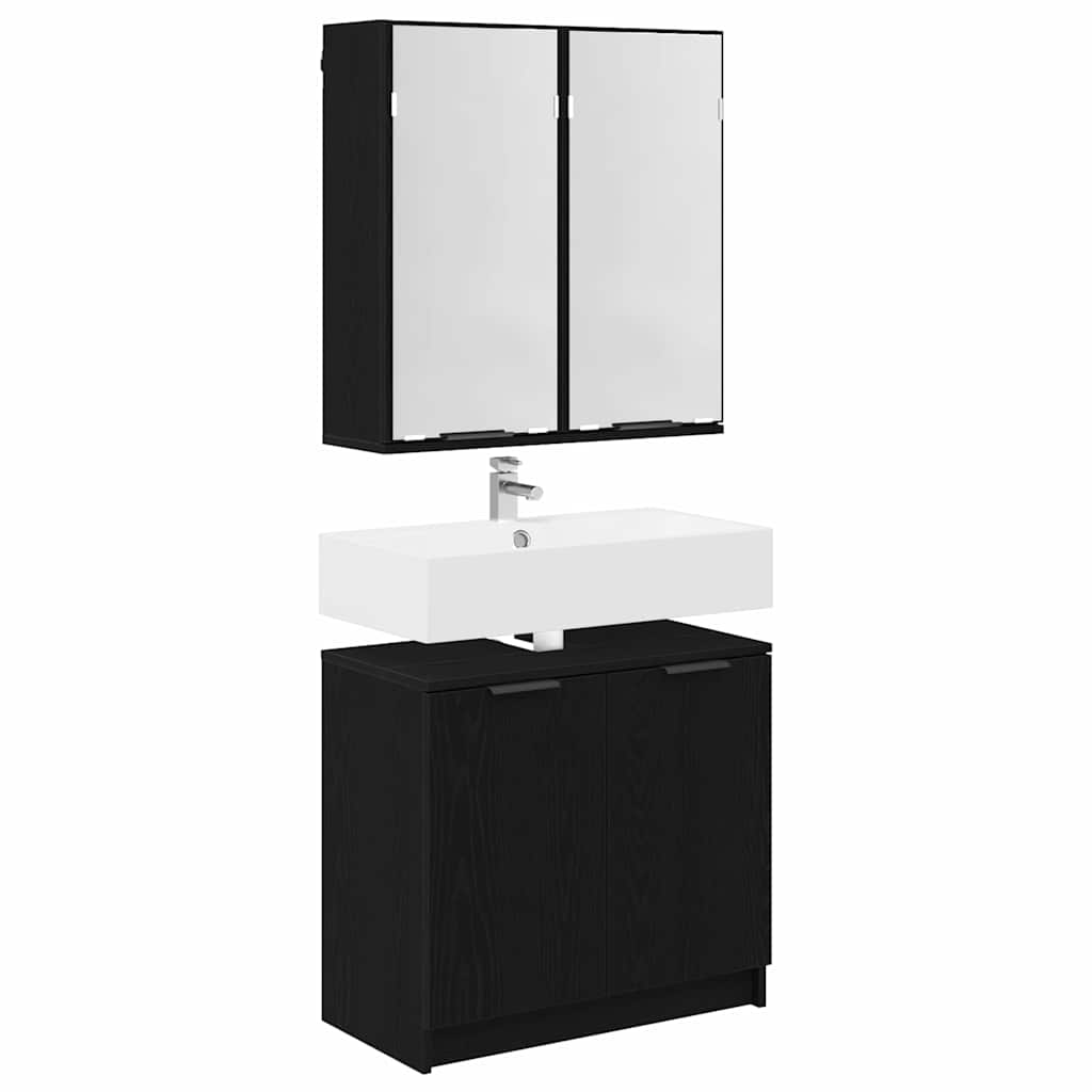 Badezimmerschrank-Set 2 Stück Schwarz Eichen-Optik Holzwerkstoff