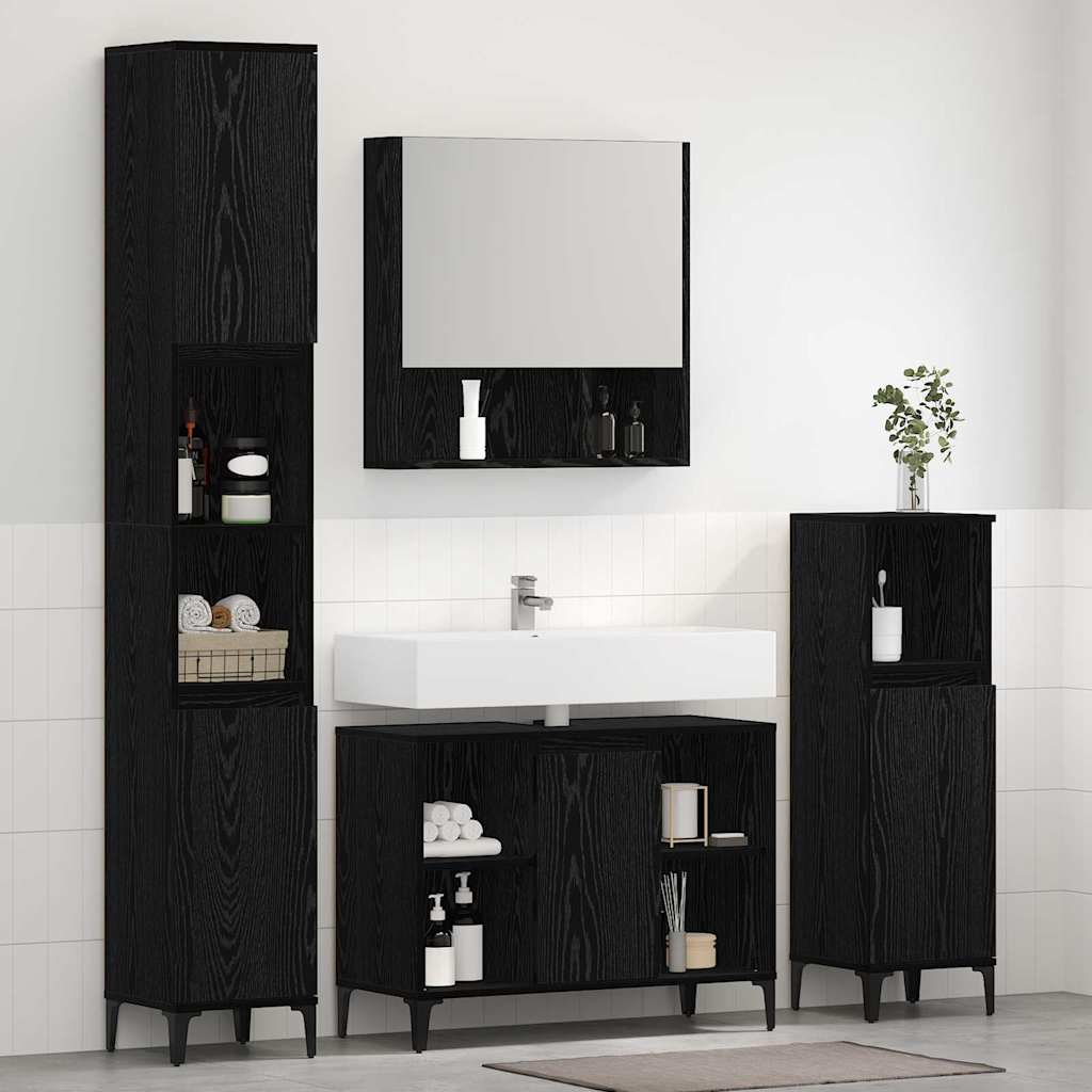 Badezimmermöbel-Set 3 Stück Schwarz Eichen-Optik Holzwerkstoff