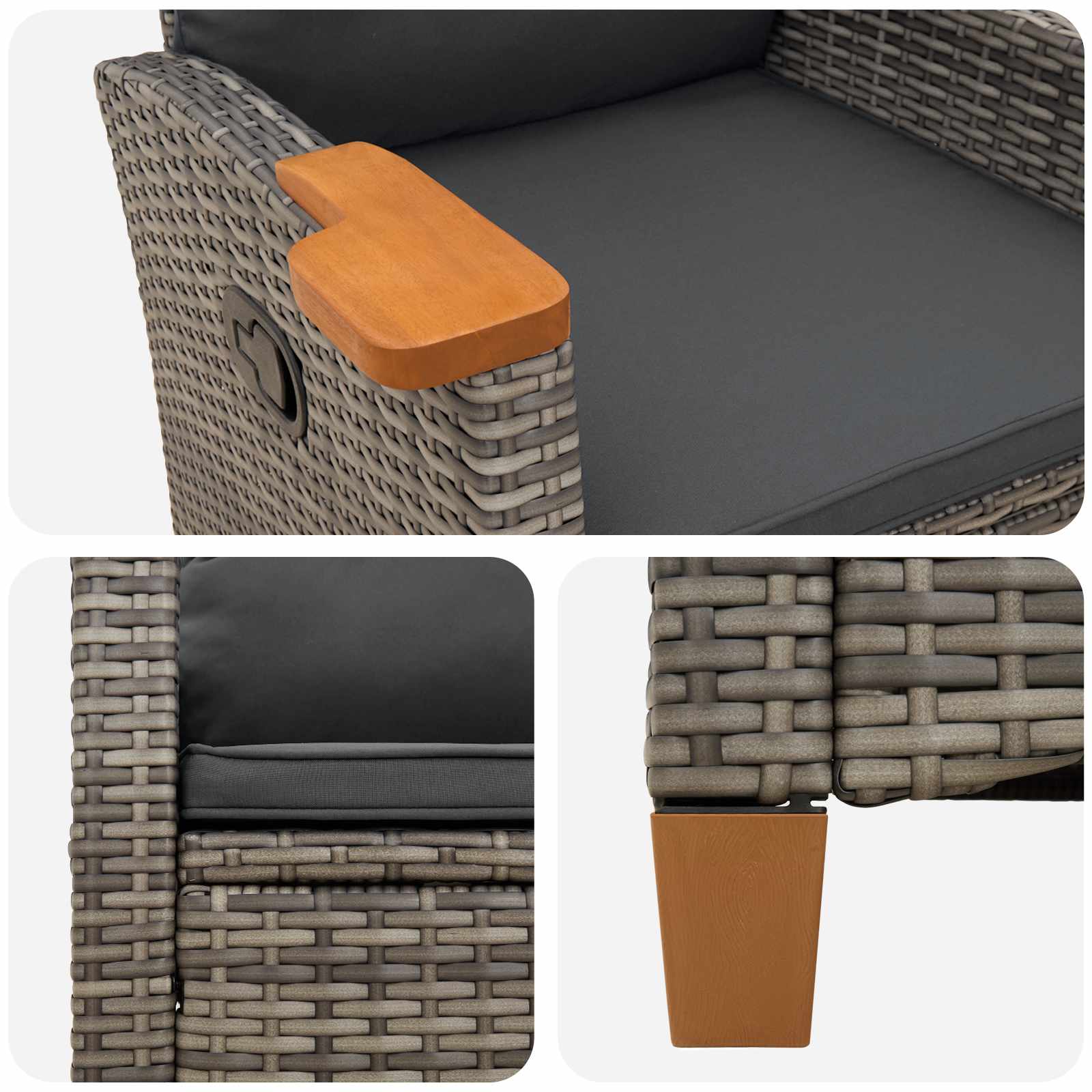 Liegestuhl mit Teeteller 62 x 64 x 112 cm Poly-Rattan