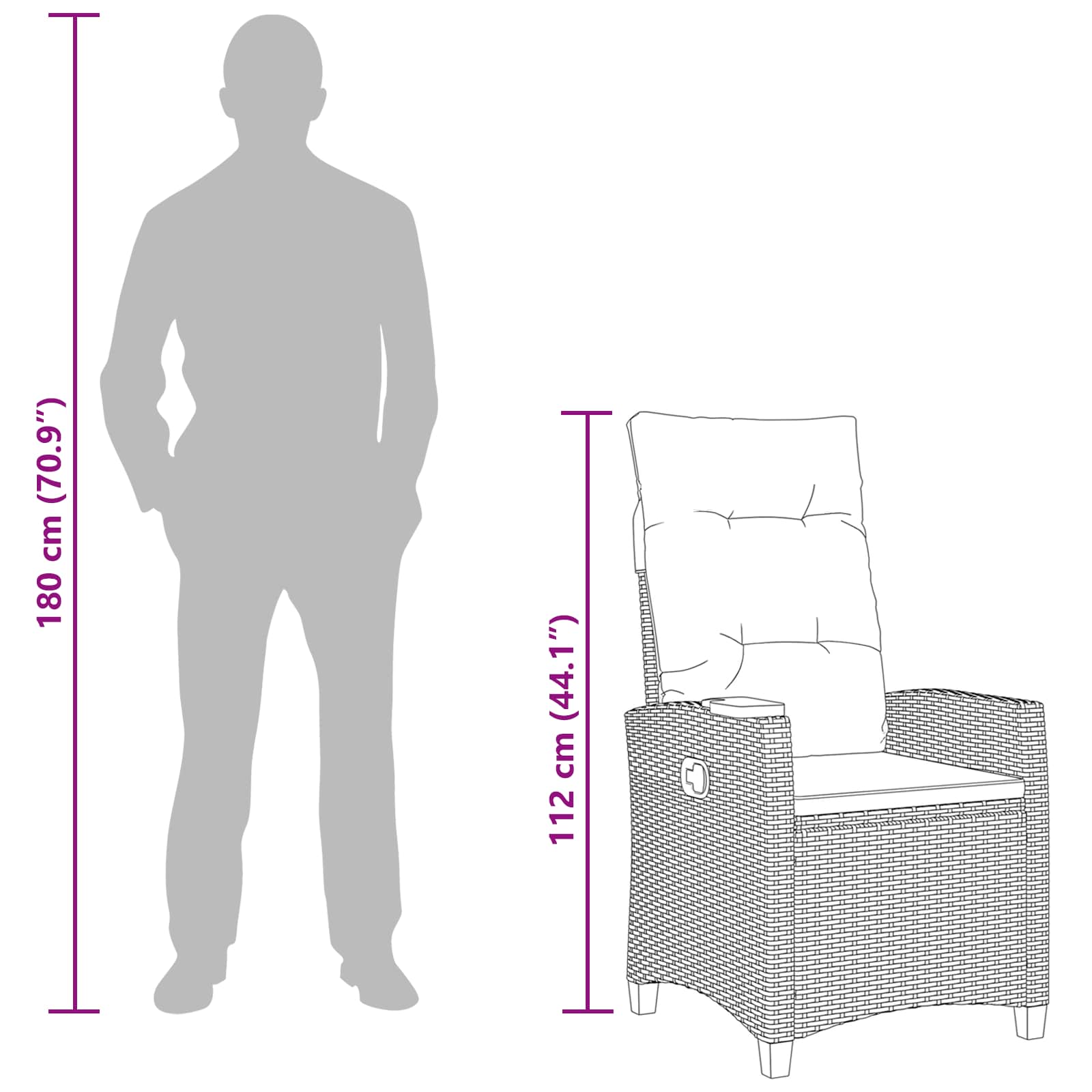 Liegestuhl mit Teeteller 62 x 64 x 112 cm Poly-Rattan