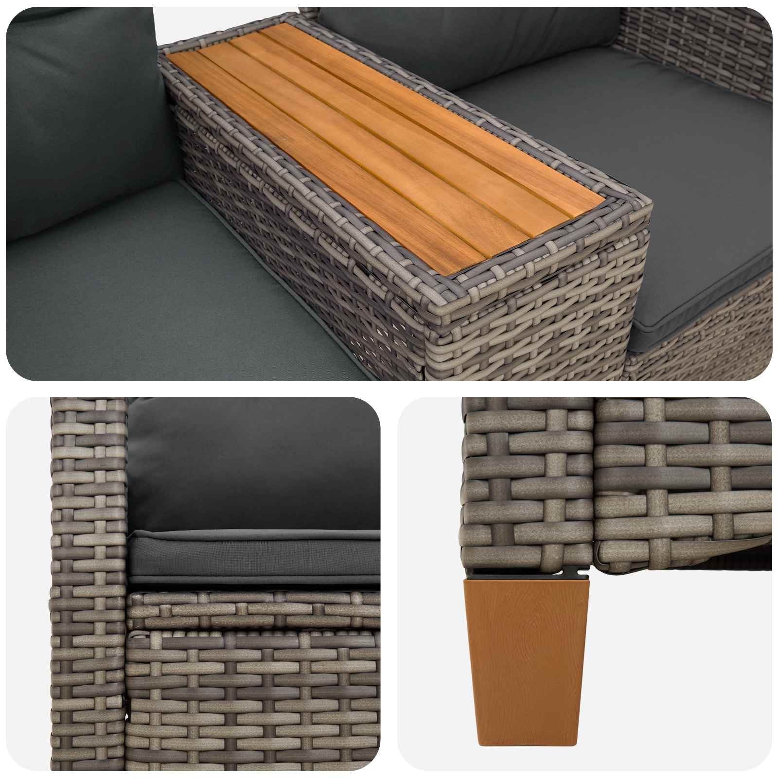 Liegebank mit Tisch Grau und Dunkelgrau 126 x 65 x 112 cm
