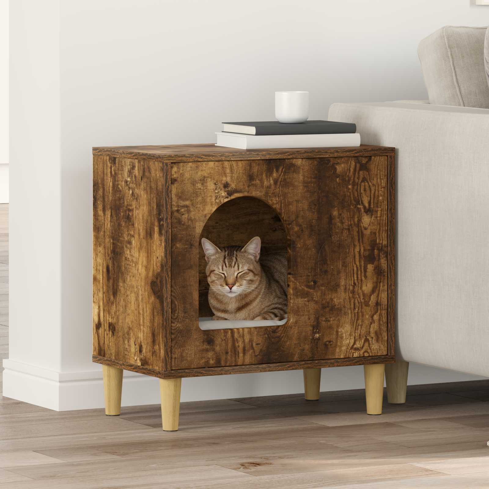 Katzenhaus Geräucherte Eiche 51 x 30 x 52 cm Holzwerkstoff