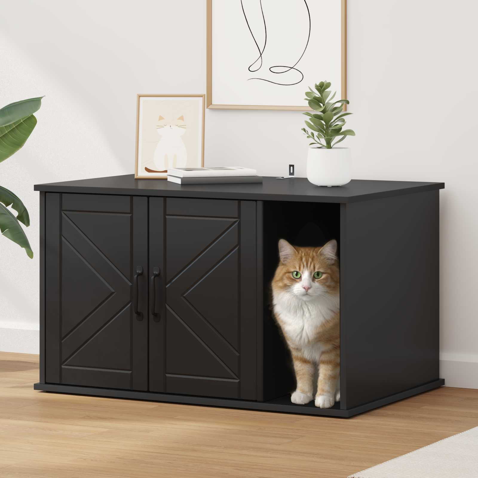 Katzenhaus Schwarz 85 x 55 x 50 cm Holzwerkstoff