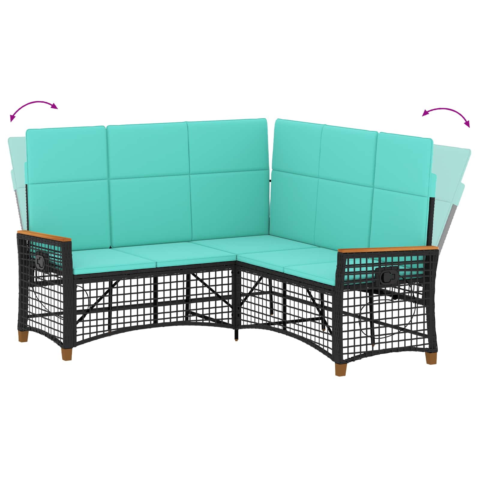 Garten Liegesofa Set Schwarz und Türkis 164 x 164 x 112 cm
