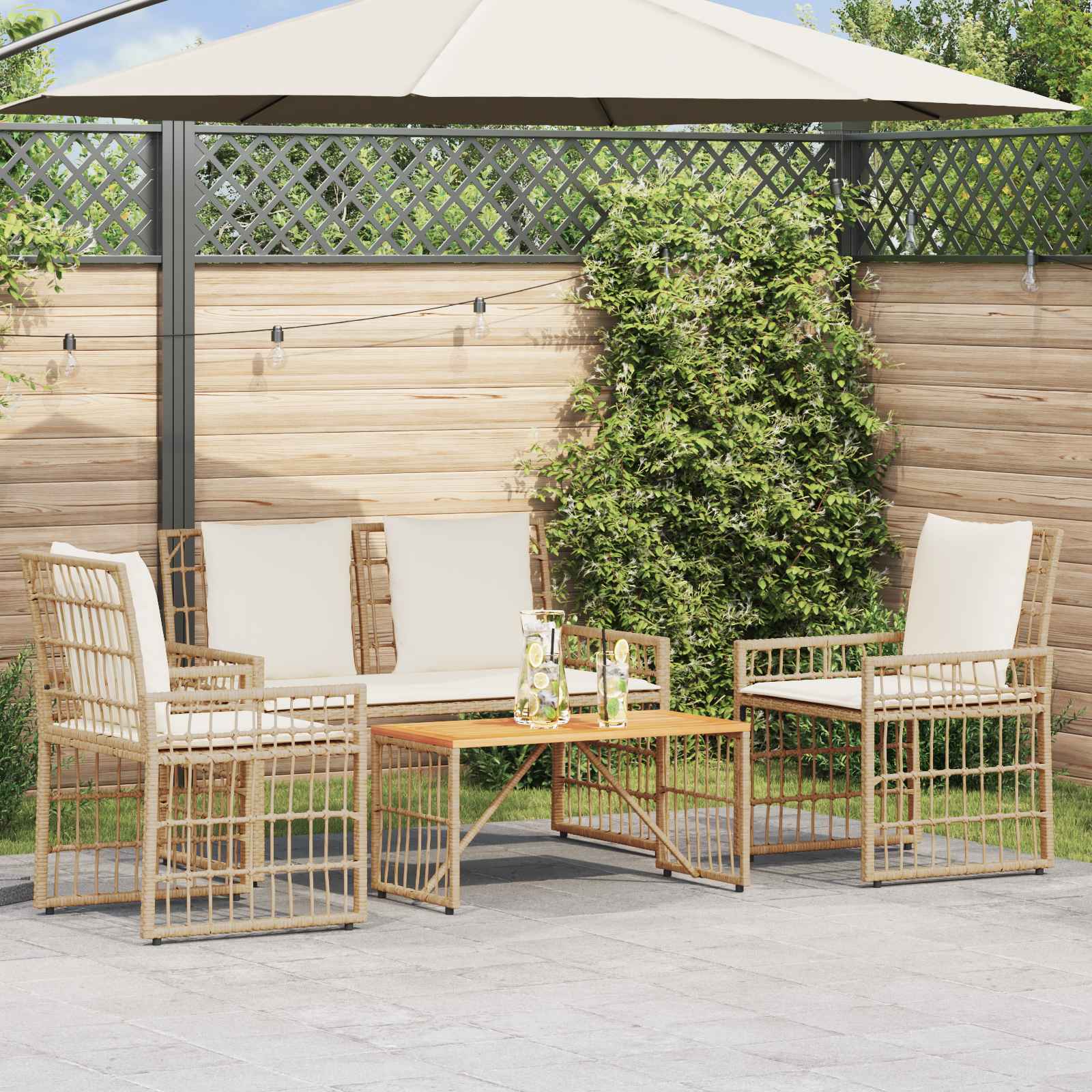 Gartenmöbel Set 4 pcs Natürlich und Cremweiß