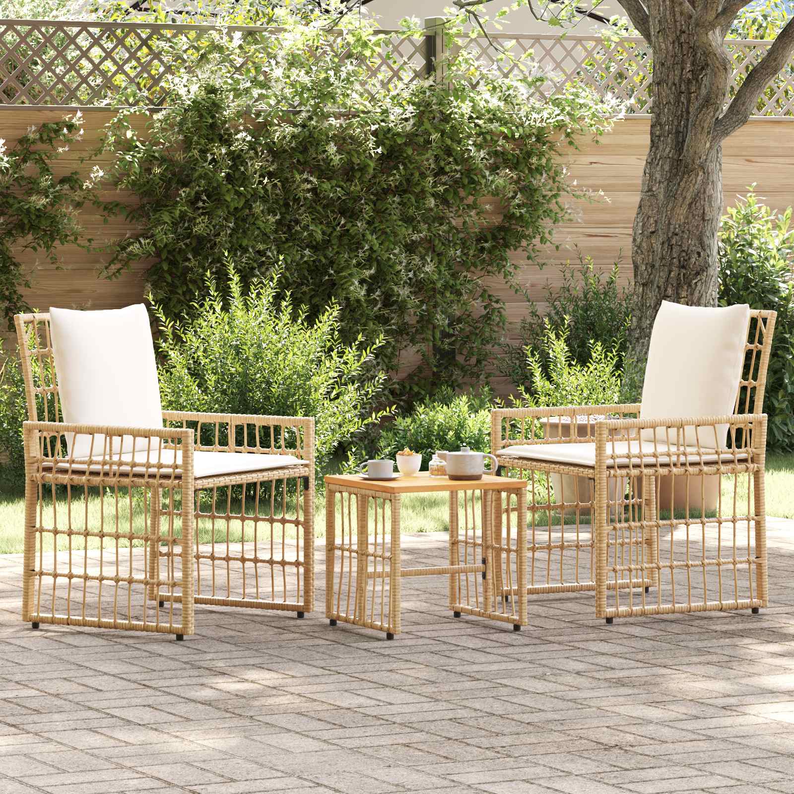 Gartenmöbel Set 3 pcs Natürlich und Cremweiß