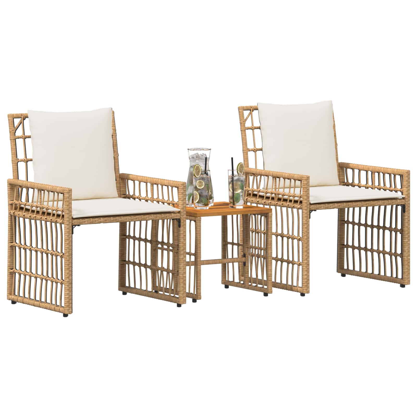 Gartenmöbel Set 3 pcs Natürlich und Cremweiß