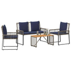 Gartenmöbel Set 9 pcs Grau und Marineblau Poly-Rattan